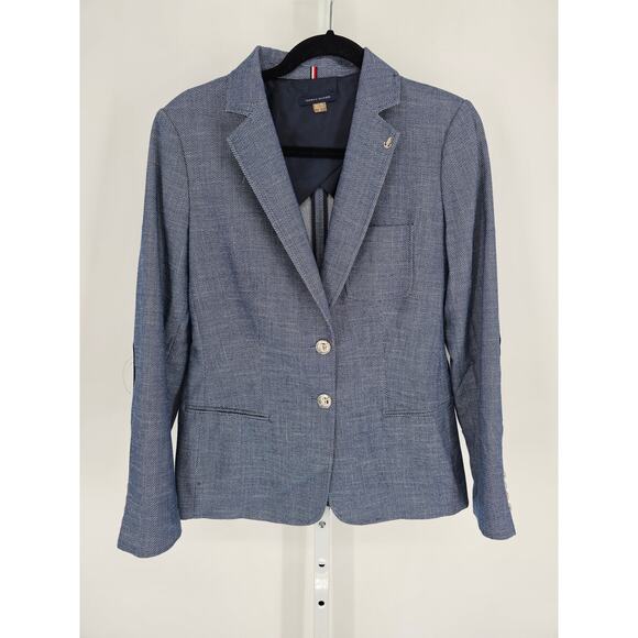 Tommy Hilfiger Womens Sz 8 Suit Jacket Blazer w/ Elbow Patches Light Blue Preppy - Picture 1 of 5